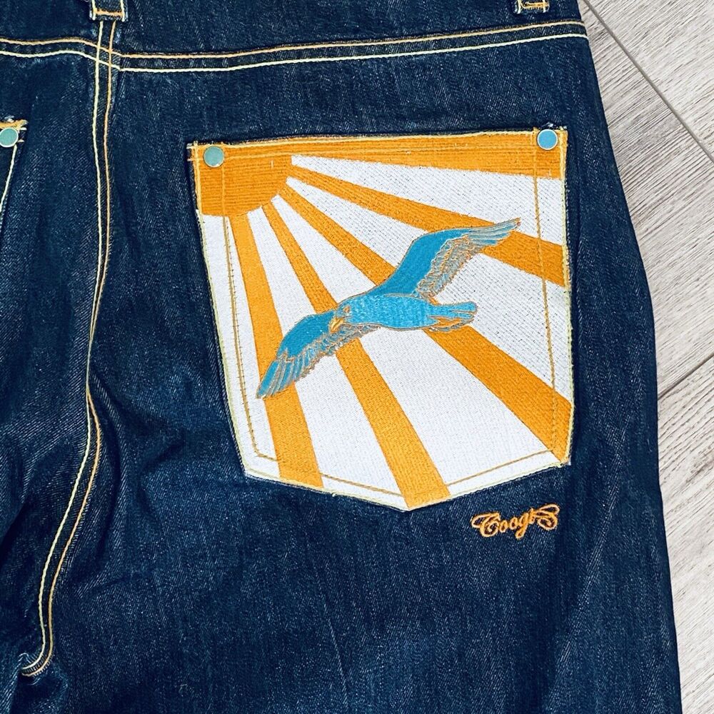 Vintage Y2k Coogi Pocket Embroidered Denim Jeans Sunshine Bird Baggy 42x34 Skate - Picture 5 of 11